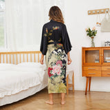 Floral Print Silk Kimono Robes Peony Blossoms Silk Bathrobe