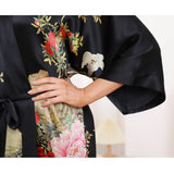 Floral Print Silk Kimono Robes Peony Blossoms Silk Bathrobe