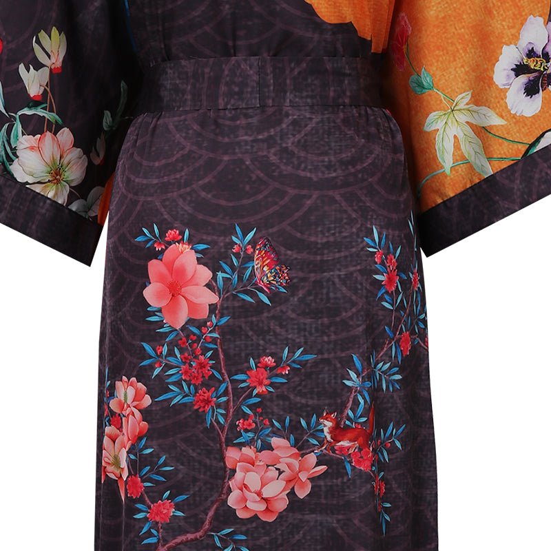 100% Floral Nature - inspired Prints Silk Kimono Robe