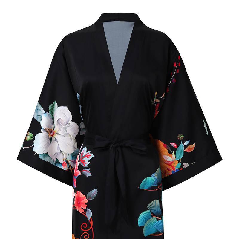 100% Floral Nature - inspired Prints Silk Kimono Robe