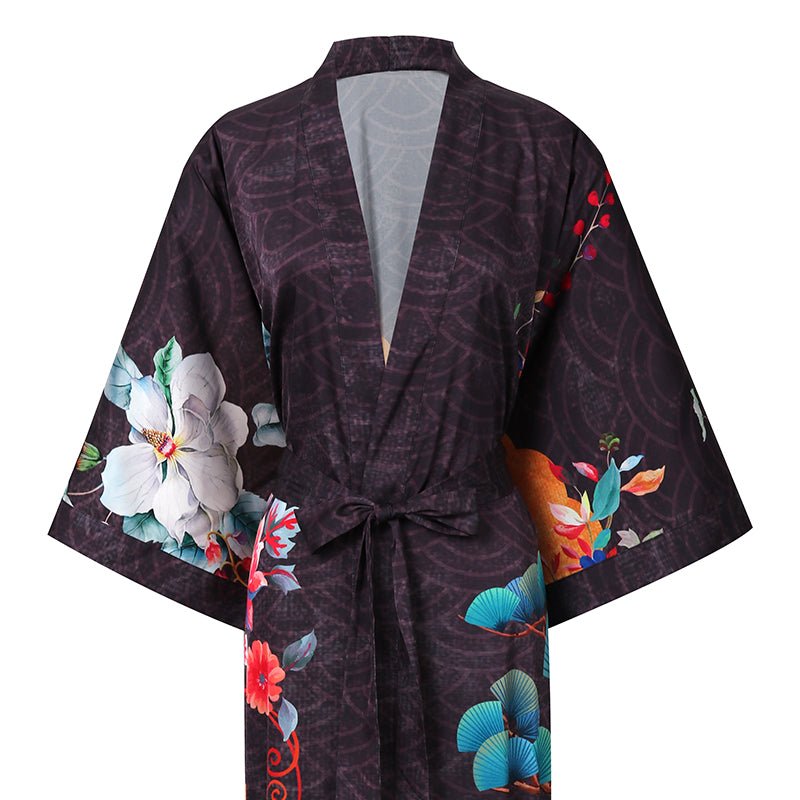 100% Floral Nature - inspired Prints Silk Kimono Robe
