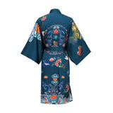 Short Crane And Dragon Print Pure Silk Kimono Robes
