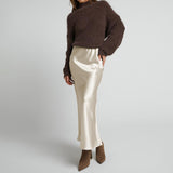 Womens Elegant Flow Silk Maxi Skirt High Waist Silk Dress