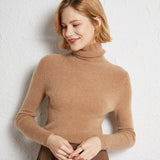 Womens Turtleneck Cashmere Sweater Ribbed Knit Cashmere Pullover Top
