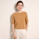 Womens Short Sleeve Cashmere Sweater Crew Neck Cashmere Knit Pullover