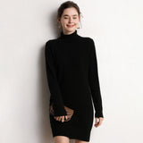 Womens Turtleneck Cashmere Dress Long Sleeve Knit Mini Sweater Dress