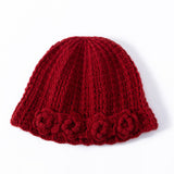 Womens Cashmere Beanie Textured Ribbed Cashmere Bucket Hat with Floral Trim