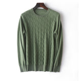 Mens Diamond Knit Cashmere Sweater Crew Neck Long Sleeve Cashmere Pullover