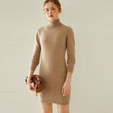 Womens Turtleneck Cashmere Dress Long Sleeve Knit Mini Sweater Dress