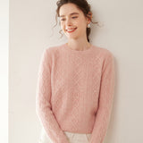 Womens Diamond Knit Cashmere Sweater Long Sleeve Crew Neck Cashmere Pullover