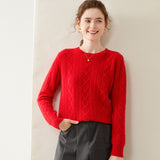 Womens Diamond Knit Cashmere Sweater Long Sleeve Crew Neck Cashmere Pullover