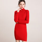 Womens Turtleneck Cashmere Dress Long Sleeve Knit Mini Sweater Dress