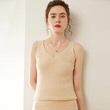 Womens V Neck Cashmere Vest Ribbed Knit Cashmere Tank Top
