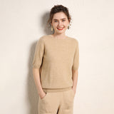 Womens Short Sleeve Cashmere Sweater Crew Neck Cashmere Knit Pullover