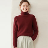 Womens Turtleneck Cashmere Sweater Long Sleeve Cashmere Pullover Rib Hem