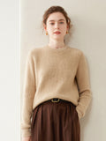 Womens Crew Neck Cashmere Sweater Ribbed Texture Cashmere Pullover