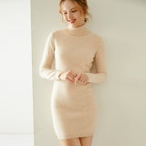 Womens Turtleneck Cashmere Dress Long Sleeve Knit Mini Sweater Dress