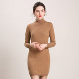 Womens Turtleneck Cashmere Dress Long Sleeve Knit Mini Sweater Dress