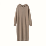 Womens Hooded Cashmere Sweater Dress Long Sleeve Cashmere Midi Dress