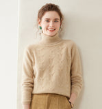 Womens Turtleneck Cashmere Sweater Textured Knit Turtleneck Pullover
