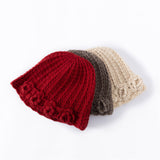Womens Cashmere Beanie Textured Ribbed Cashmere Bucket Hat with Floral Trim