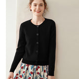 Womens Cashmere Cardigan Crew Neck Ribbed Neckline Cashmere Knit Sweater