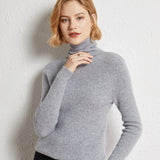 Womens Turtleneck Cashmere Sweater Ribbed Knit Cashmere Pullover Top