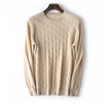 Mens Diamond Knit Cashmere Sweater Crew Neck Long Sleeve Cashmere Pullover