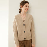 Womens Textured Cashmere Sweater V Neck Cashmere Button Cardigan
