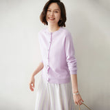 Womens Button Down Cashmere Cardigan Round Neck Long Sleeve Cashmere Sweater