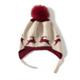 Baby Knitted Cashmere Beanie with Fur Pom Warm Cashmere Hats for Kids