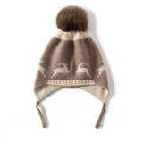 Baby Knitted Cashmere Beanie with Fur Pom Warm Cashmere Hats for Kids