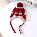 Baby Reindeer Pattern Cashmere Beanie Fur Pom Kids Cashmere Hats