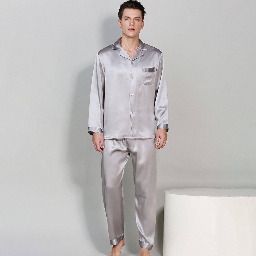Men's Long Luxury Mulberry Silk Pyjamas Pure Silk Sleepwear