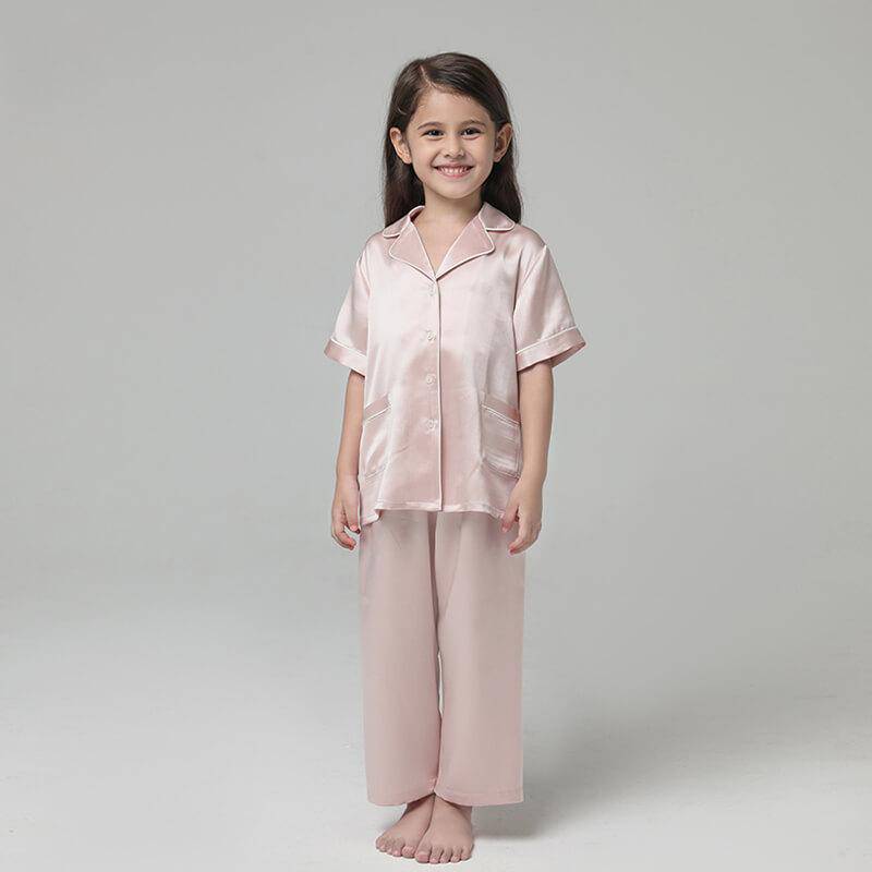 Boys And Girls Silk Pajama Set Short Sleeves Kids Pajamas