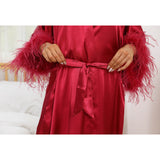 Bridal Silk Kimono Robes With Ostrich Feather Silk Robe