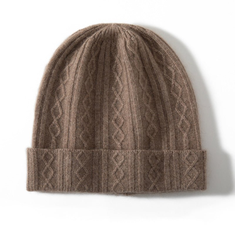Cable Knit Cashmere Beanie Turn Up Brim Cashmere Knit Cap Winter Hat