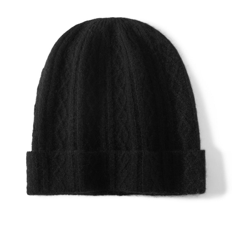 Cable Knit Cashmere Beanie Turn Up Brim Cashmere Knit Cap Winter Hat