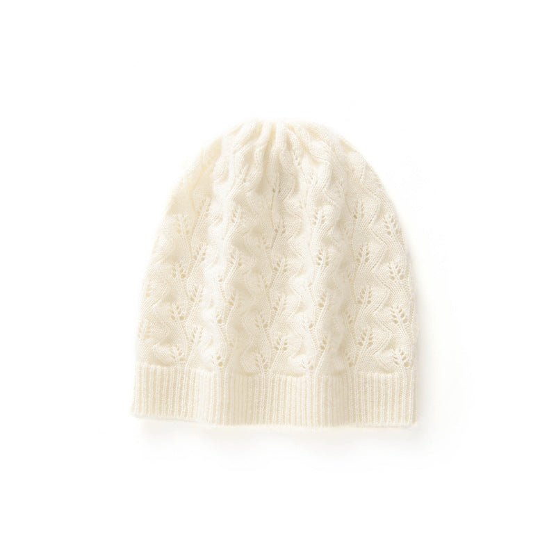 Cashmere Beanie Textured Cashmere Hat with All - Over Cable Ribbed Edge
