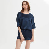 Classic Round Necked Half Sleeves Short Silk Pajamas Set