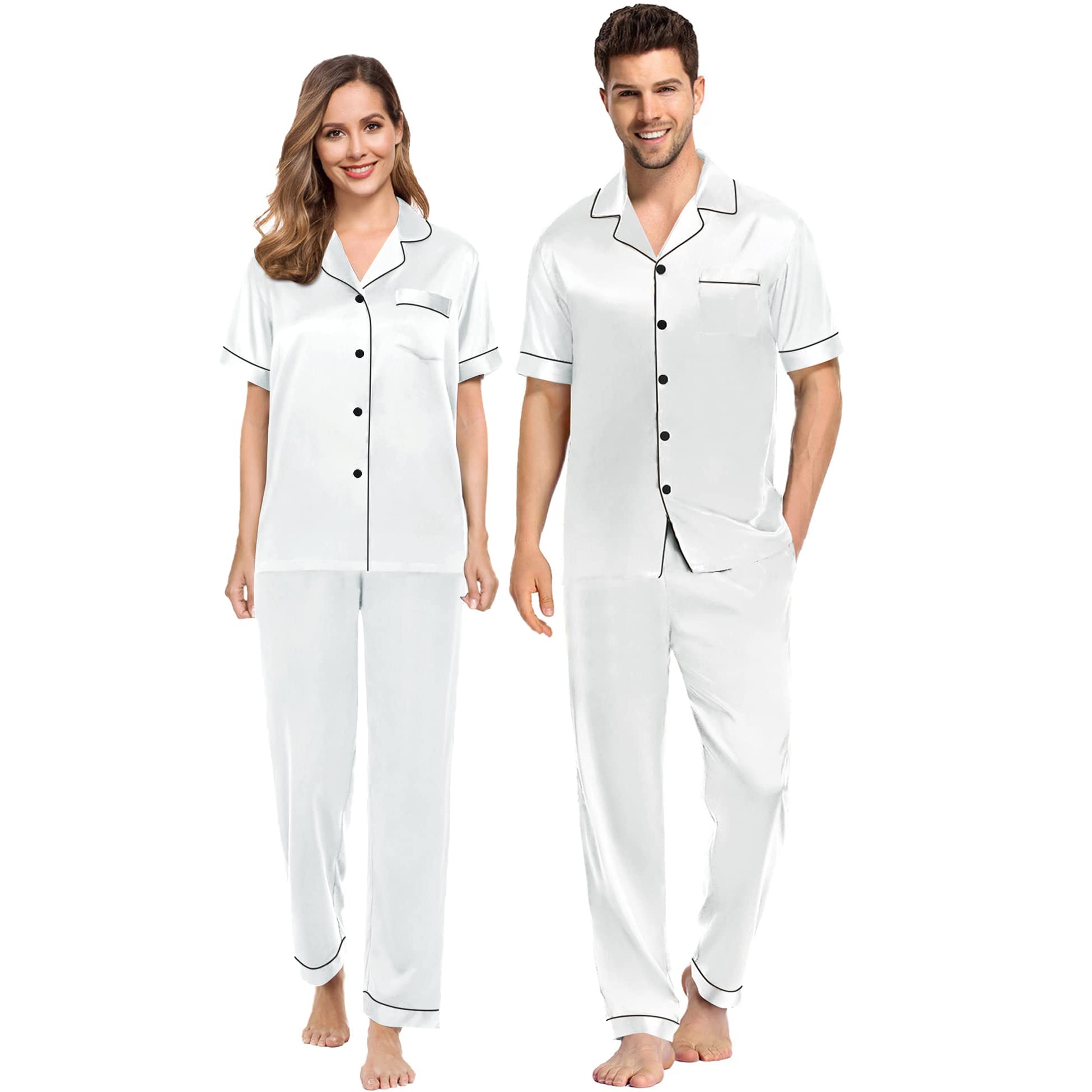 Silk Pajama Set Short Sleeve Silk Pajamas 4pcs For Mens & Womens