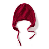 Diamond Knit Pure Cashmere Beanie Cashmere Bonnet Hat with Ties