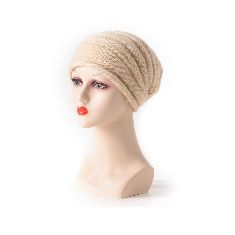 Diamond Wave Cashmere Beanie for Women Textured Cashmere Knit Hat