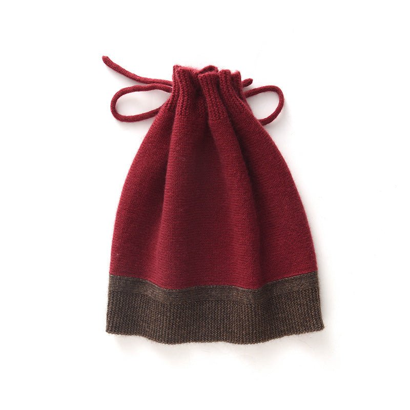 Dual - Use Cashmere Hat and Neck Warmer with Drawstring Cashmere Beanie and Neck Gaiter