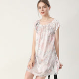 Floral Print Silk Nightgown For Women Loose Silk Nightdress Pink 2 XS