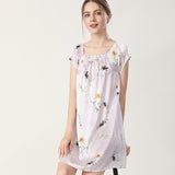Floral Print Silk Nightgown For Women Loose Silk Nightdress Pink 3 XS