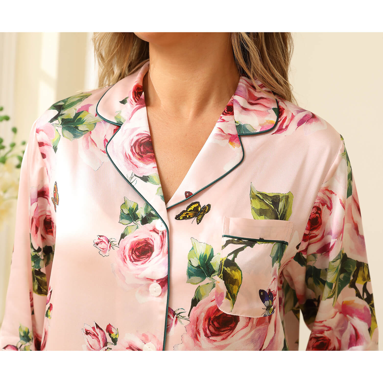 Floral Silk Pajama Set For Women Printed pure Silk nightwear