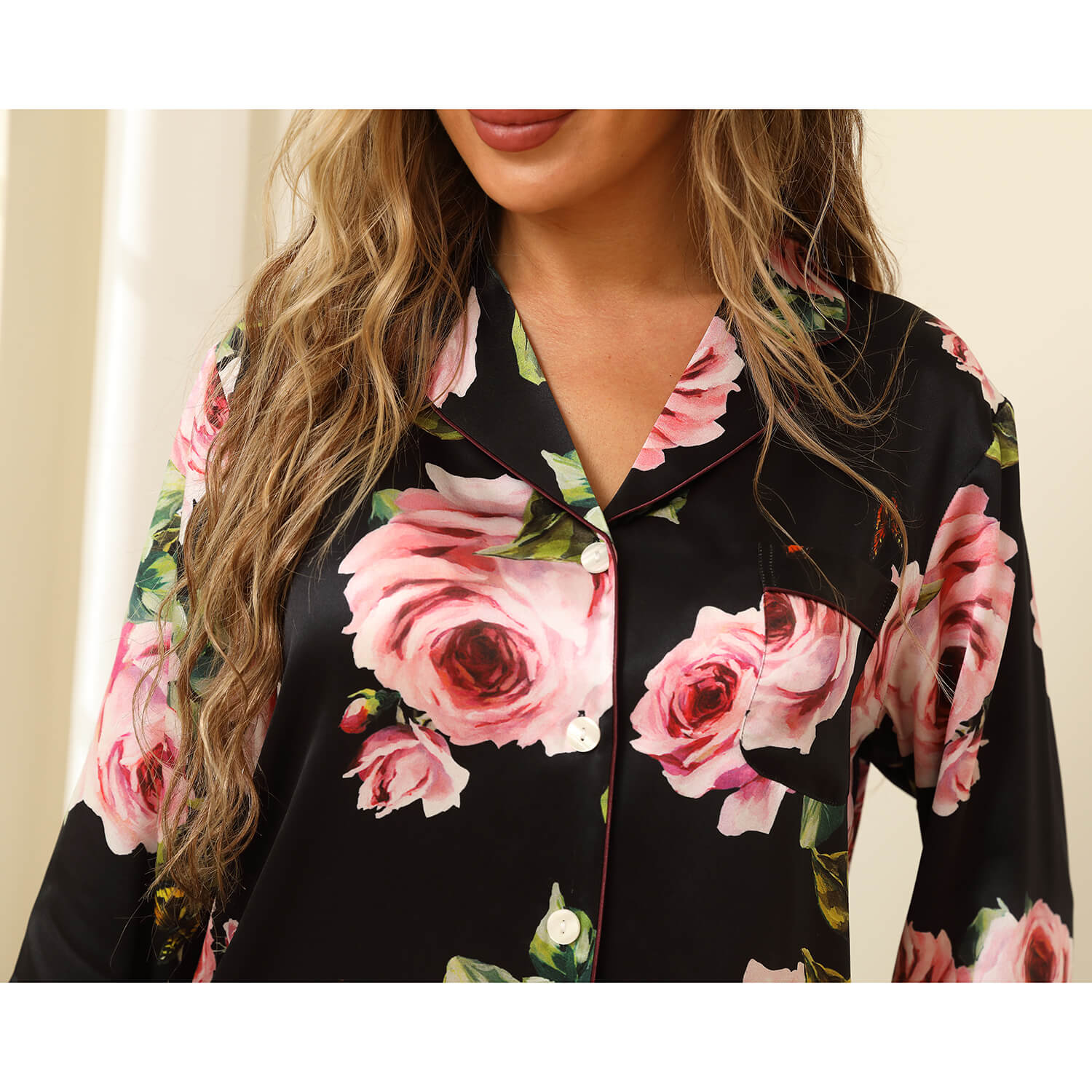 Floral Silk Pajama Set For Women Printed pure Silk nightwear