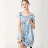 Floral Print Silk Nightgown For Women Loose Silk Nightdress