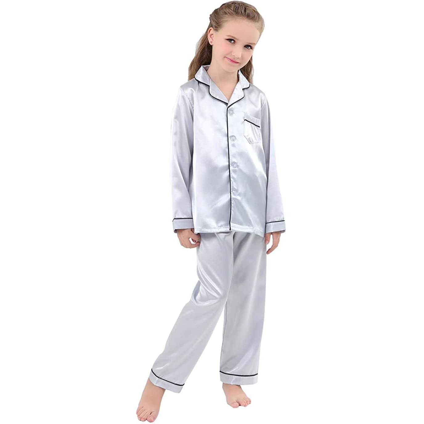 Girls Silk Pajama Set Long Unisex Silk Pajamas For Kids